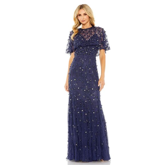 MAC DUGGAL EMBELLISHED ILLUSION CAPE SLEEVE TRUMPET GOWN - Picture 1 of 11